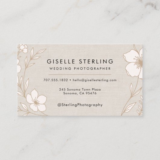 Modern Wedding Photographer Botanical Floral Linen 名刺 (裏面)