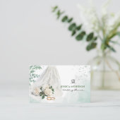 Modern Wedding Planner Bride Veil Green 名刺 (スタンド正面)
