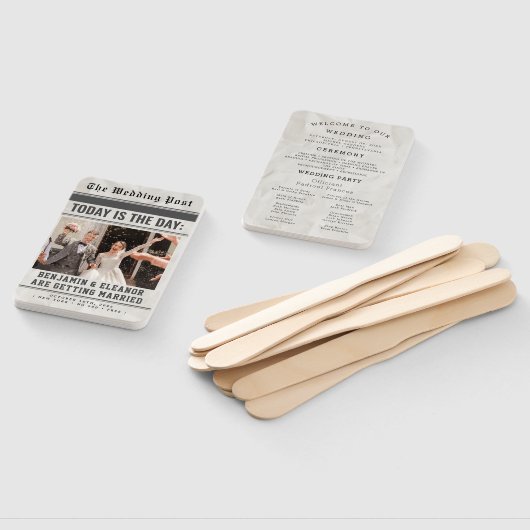 Modern Wedding Program Fans with Photo ハンドファン (組立なし)