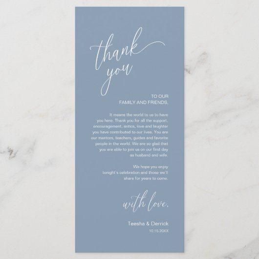 Modern Wedding Reception Dinner Thank You Card プログラム (正面)