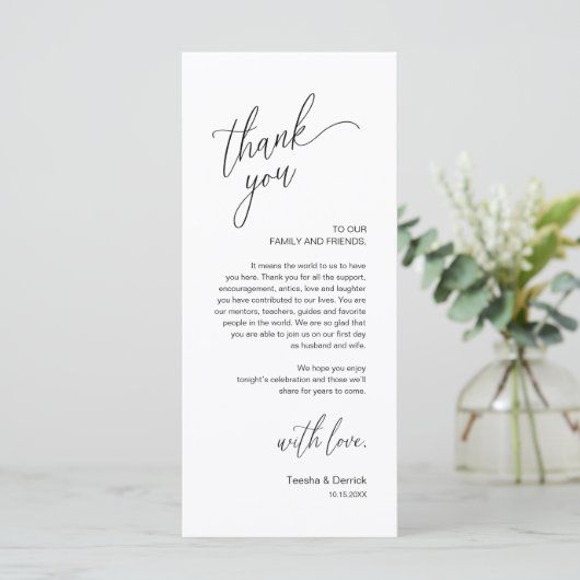 Modern Wedding Reception Dinner Thank You Card プログラム (スタンド正面)