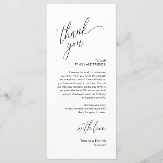 Modern Wedding Reception Dinner Thank You Card プログラム (正面)