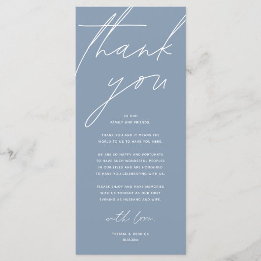 Modern Wedding Reception Dinner Thank You Card プログラム (正面)