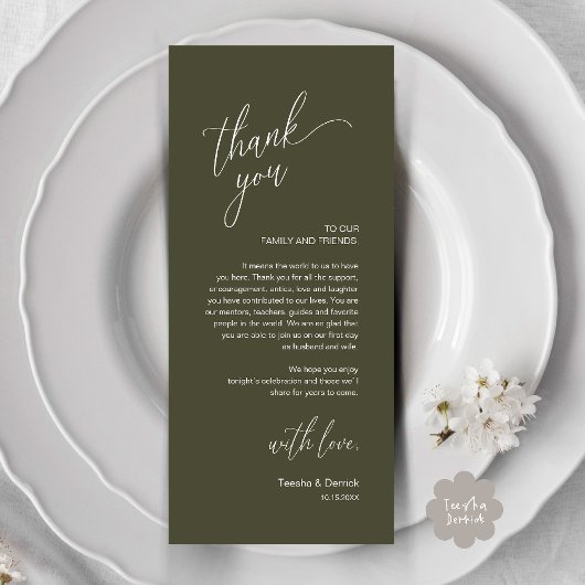 Modern Wedding Reception Dinner Thank You Card プログラム