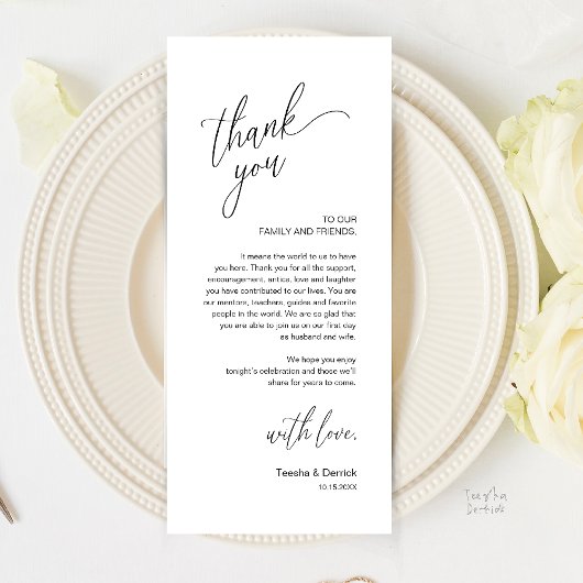Modern Wedding Reception Dinner Thank You Card プログラム