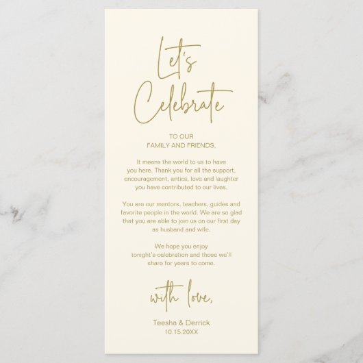 Modern Wedding Reception Dinner Thank You Card プログラム (正面)