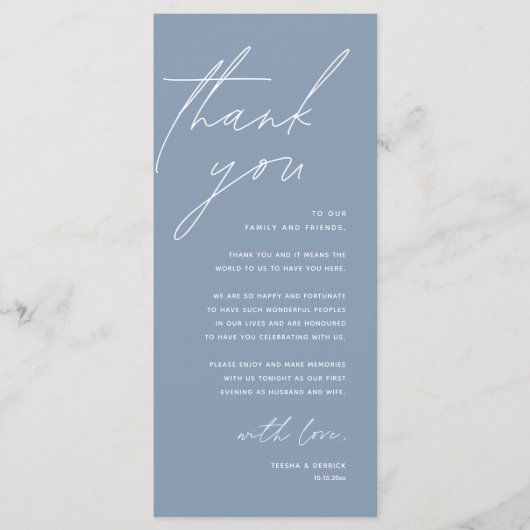 Modern Wedding Reception Dinner Thank You Card プログラム (正面)