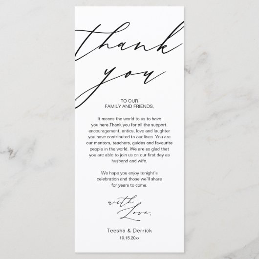 Modern Wedding Rehearsal Dinner Thank You Card プログラム (正面)
