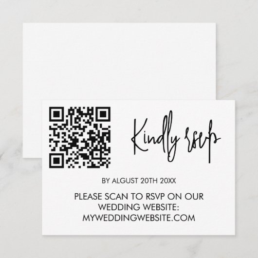 Modern Wedding RSVP Card with QR Code (正面/裏面)