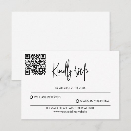 Modern Wedding RSVP Card with QR Code (正面/裏面)