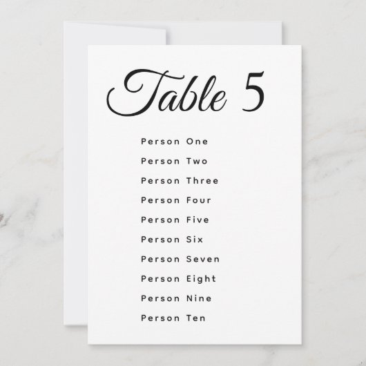Modern Wedding Table Number Seating Chart Cards (正面)
