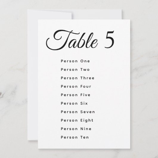 Modern Wedding Table Number Seating Chart Cards (裏面)