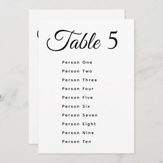 Modern Wedding Table Number Seating Chart Cards (正面/裏面)