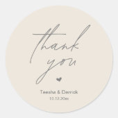 Modern Wedding Thank You Minimal Cute Heart Gifts ラウンドシール (正面)