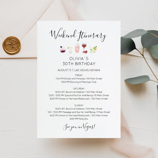 Modern Weekend Birthday Itinerary Invitation 招待状