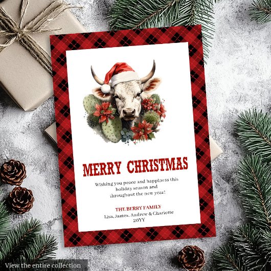 Modern Western Checkered Xmas Greeting Card シーズンカード