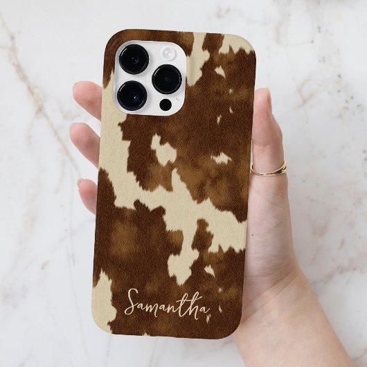 Modern Western Country Cowgirl Brown Script Name Case-Mate iPhoneケース