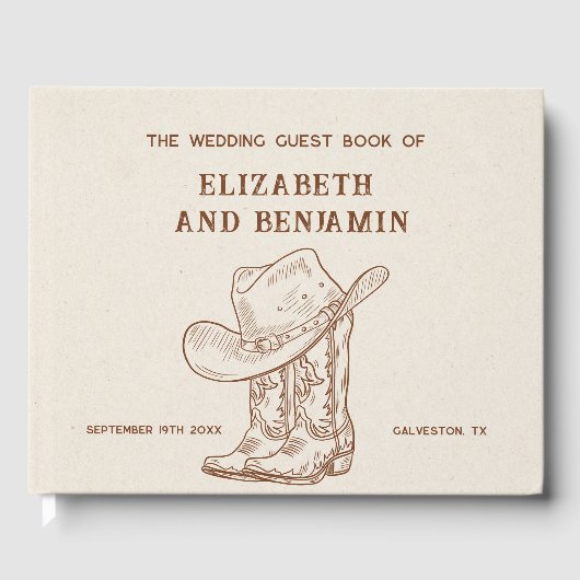 Modern Western Cowboy Boots and Hat Barn Wedding ゲストブック (正面)