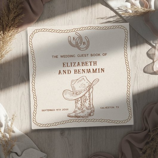 Modern Western Horseshoe Initials Cowboy Wedding ゲストブック
