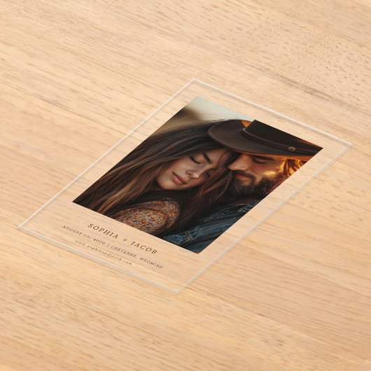 Modern Western Photo Boots Save the Date  アクリル招待状 (レイダウン)