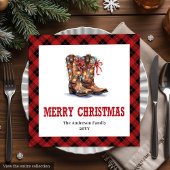 Modern Western Red Black Check Paper Napkins