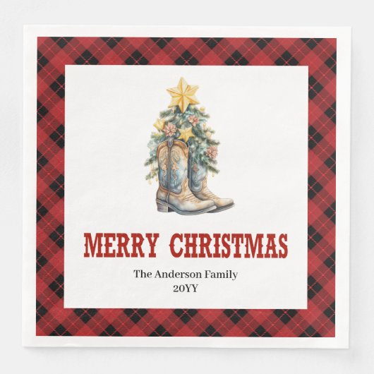 Modern Western Red Black Check Paper Napkins (正面)