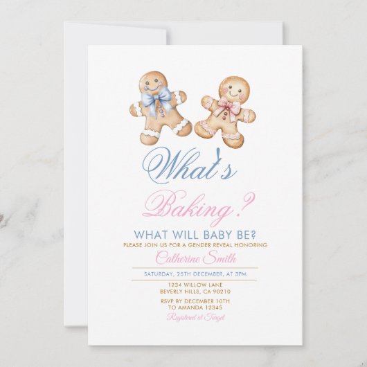Modern What’s Baking Gingerbread Gender Reveal 招待状 (正面)