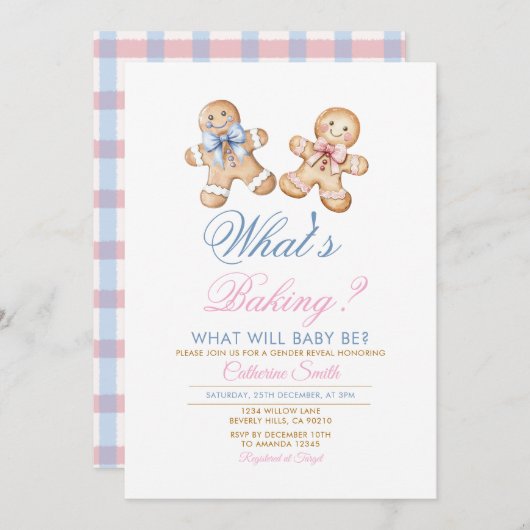 Modern What’s Baking Gingerbread Gender Reveal 招待状 (正面/裏面)