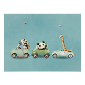 Modern Whimsical Animals in Vehicles Poster ポスター