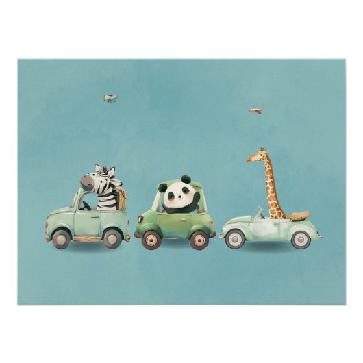 Modern Whimsical Animals in Vehicles Poster ポスター (正面)