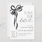 Modern Whimsical Black Bow Script Save the Date 招待状 (正面)
