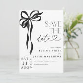 Modern Whimsical Black Bow Script Save the Date 招待状 (スタンド正面)