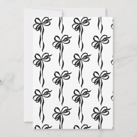 Modern Whimsical Black Bow Script Save the Date 招待状 (裏面)