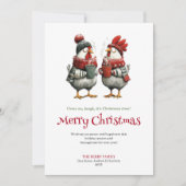 Modern whimsical chickens Christmas greeting card シーズンカード (正面)