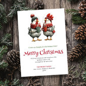 Modern whimsical chickens Christmas greeting card シーズンカード