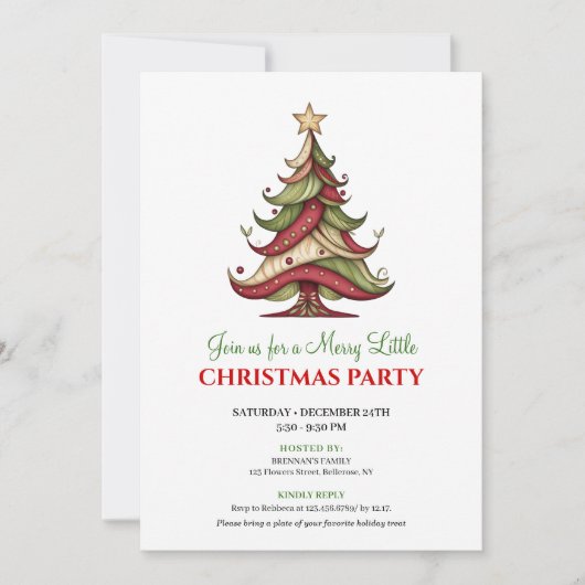 Modern whimsical Christmas tree party invitation 招待状 (正面)