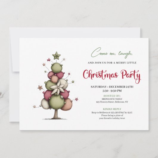 Modern Whimsical Christmas Tree Party Invitation 招待状 (正面)