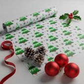 Modern Whimsical Christmas Trees & Silver Stars ラッピングペーパー