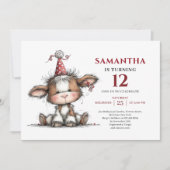 Modern whimsical cow animals design kids birthday 招待状 (正面)