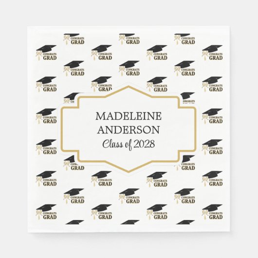 Modern Whimsical Gold Black Graduation Cap スタンダードランチョンナプキン (正面)