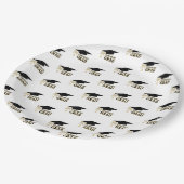 Modern Whimsical Gold Black Graduation Cap ペーパープレート (アングル)