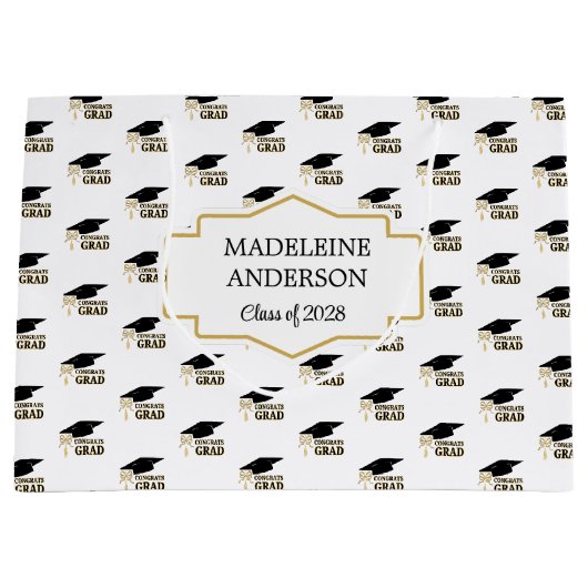 Modern Whimsical Gold Black Graduation Cap ラージペーパーバッグ (正面)