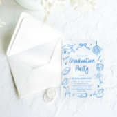 Modern Whimsical Hand Drawn Blue Graduation Party アクリル招待状
