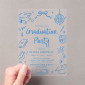 Modern Whimsical Hand Drawn Blue Graduation Party アクリル招待状 (インサイチュ (ポータブル))