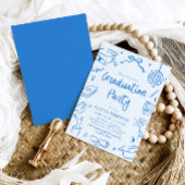 Modern Whimsical Hand Drawn Blue Graduation Party 招待状