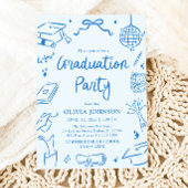 Modern Whimsical Hand Drawn Blue Graduation Party 招待状
