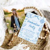 Modern Whimsical Hand Drawn Blue Graduation Party 招待状