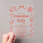 Modern Whimsical Hand Drawn Bow Graduation Party アクリル招待状 (インサイチュ (ポータブル))