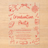 Modern Whimsical Hand Drawn Bow Graduation Party アクリル招待状 (正面)