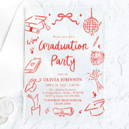 Modern Whimsical Hand Drawn Bow Graduation Party アクリル招待状